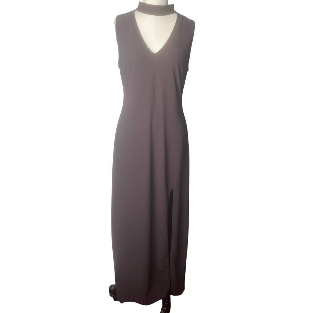 Boston Proper Brown Choker Neckline Maxi Slit Sheath Dress Small